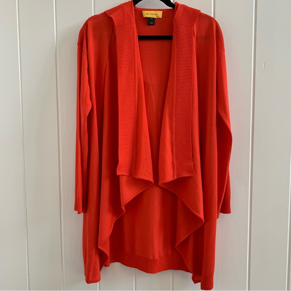 St John Wool Crepe Orange/Red Hooded Cardigan Size Small